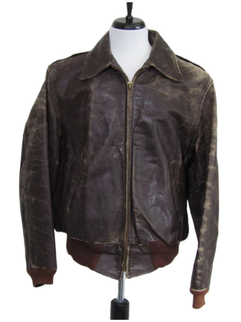 VTG 50s Montclair S M HORSEHIDE Bomber Jacket Distressed Rancher Front Quarter